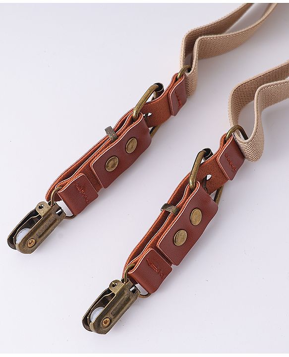 Pine Kids Free Size Bow & Suspender Set - Khaki & Brown