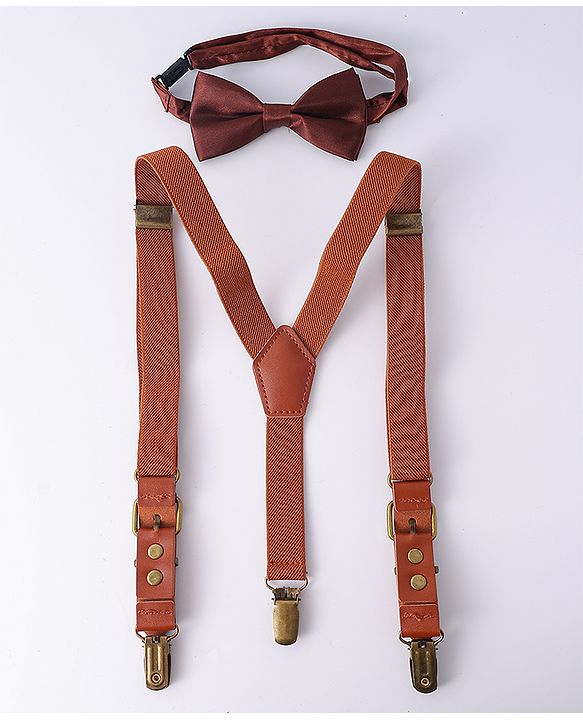 Pine Kids Free Size Bow & Suspender Set - Brown