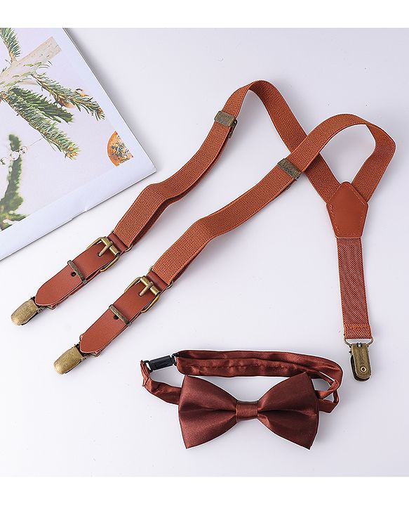 Pine Kids Free Size Bow & Suspender Set - Brown