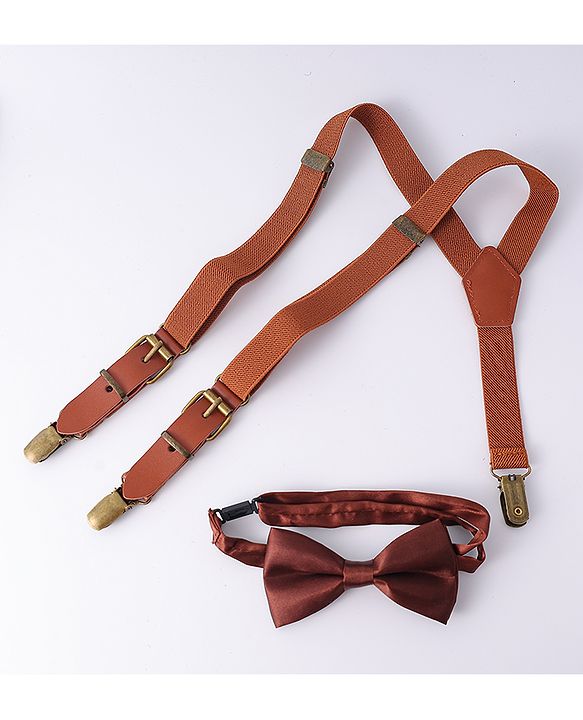Pine Kids Free Size Bow & Suspender Set - Brown