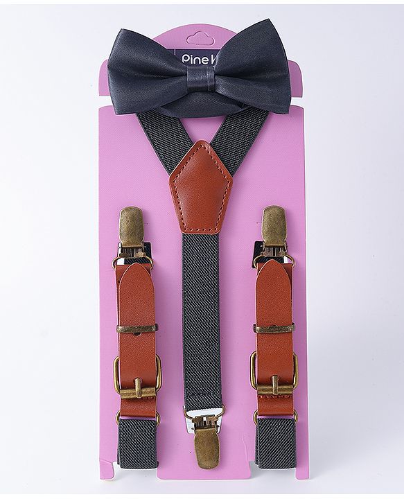 Pine Kids Free Size Bow & Suspender Set - Navy Blue