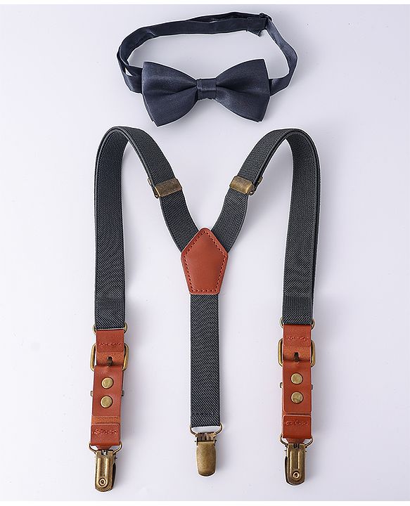 Pine Kids Free Size Bow & Suspender Set - Navy Blue