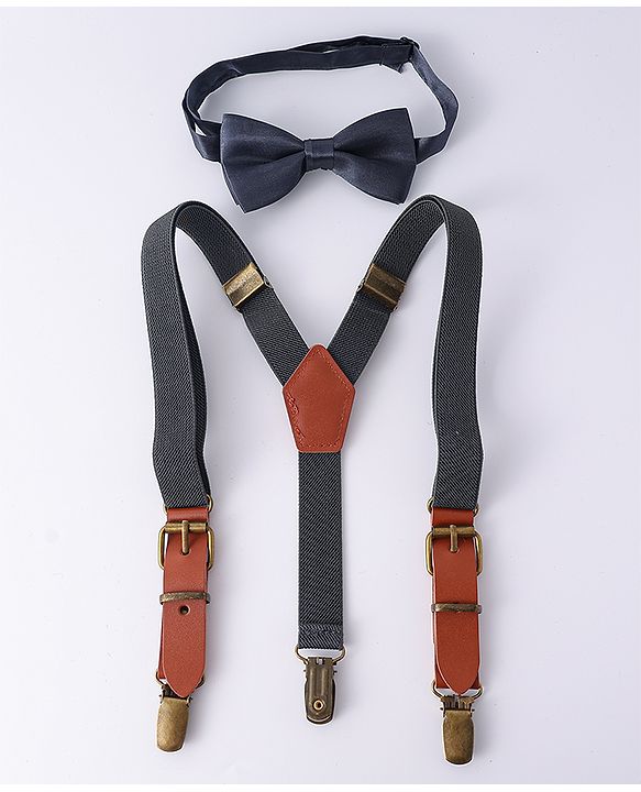 Pine Kids Free Size Bow & Suspender Set - Navy Blue