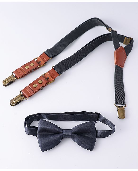 Pine Kids Free Size Bow & Suspender Set - Navy Blue
