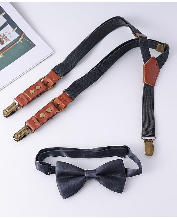 Pine Kids Free Size Bow & Suspender Set - Navy Blue