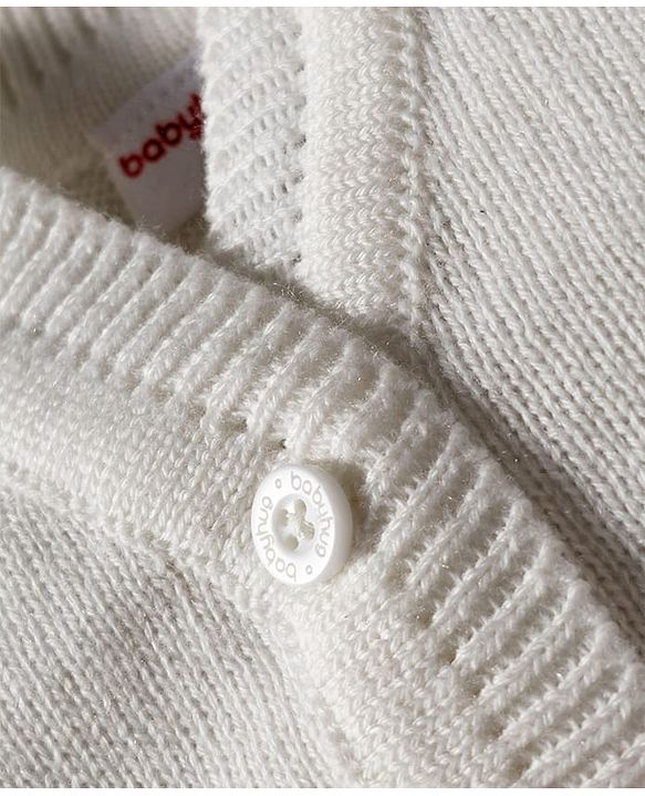 Babyhug Knit Full Sleeves Color Blocked Front Open Sweater Set with Pair of Mittens & Cap - Pink & White