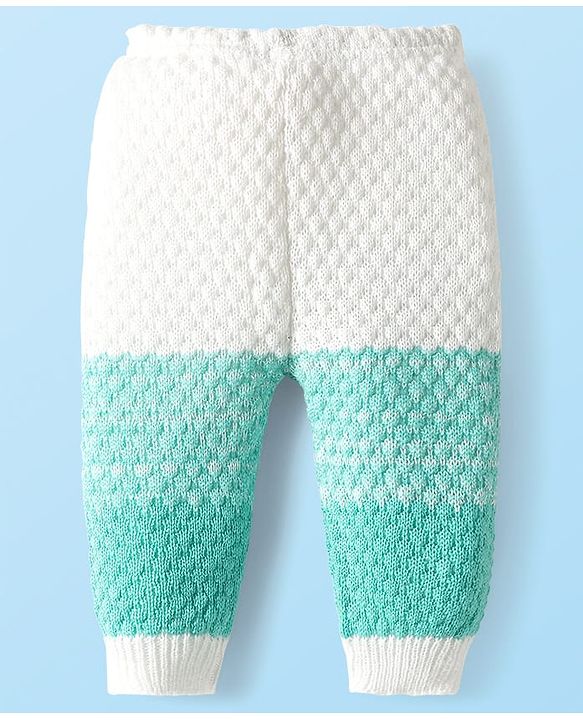 Babyhug Knit Full Sleeves Front Open Sweater Set with Booties & Cap Cable Knit Design - White & Turquoise