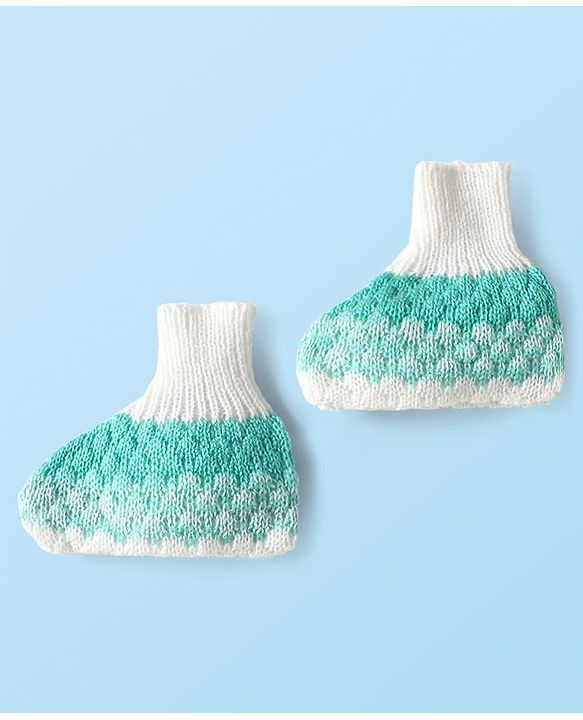 Babyhug Knit Full Sleeves Front Open Sweater Set with Booties & Cap Cable Knit Design - White & Turquoise