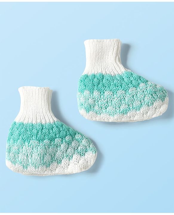Babyhug Knit Full Sleeves Front Open Sweater Set with Booties & Cap Cable Knit Design - White & Turquoise
