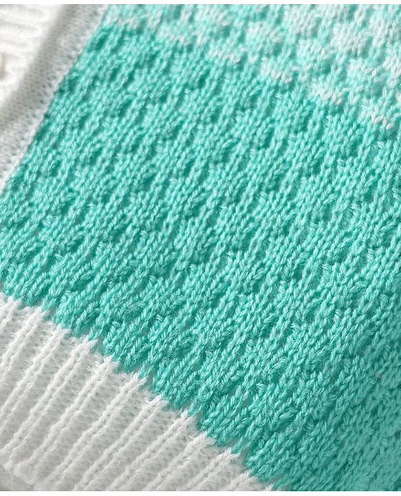Babyhug Knit Full Sleeves Front Open Sweater Set with Booties & Cap Cable Knit Design - White & Turquoise