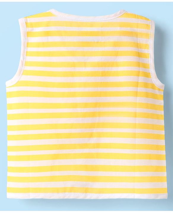 Babyhug 100% Cotton Front Open Sleeveless Jhablas With Stripes & Animal Print Pack Of 3 - Yellow & White