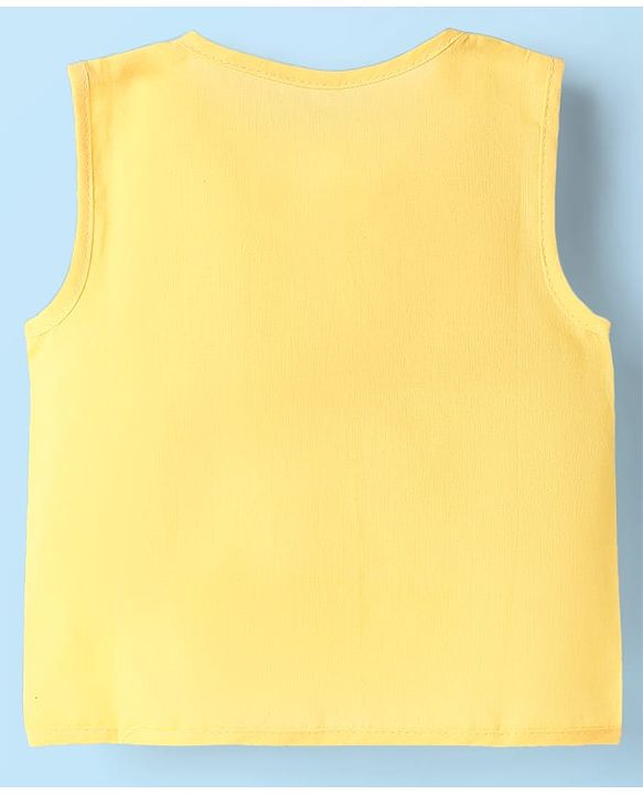 Babyhug 100% Cotton Front Open Sleeveless Jhablas With Stripes & Animal Print Pack Of 3 - Yellow & White