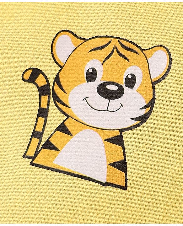 Babyhug 100% Cotton Front Open Sleeveless Jhablas With Stripes & Animal Print Pack Of 3 - Yellow & White