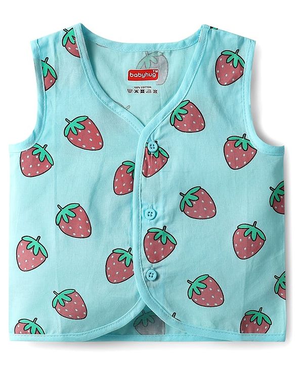 Babyhug 100% Cotton Cambric Woven Sleeveless Front Open Jhablas With Tropical Theme Print Pack of 3 - Light Blue Yellow & Light Pink