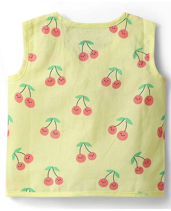 Babyhug 100% Cotton Cambric Woven Sleeveless Front Open Jhablas With Tropical Theme Print Pack of 3 - Light Blue Yellow & Light Pink