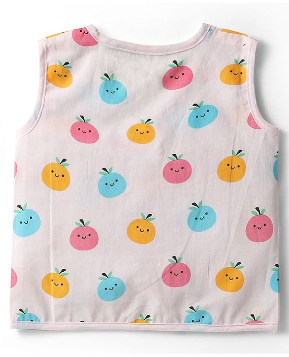 Babyhug 100% Cotton Cambric Woven Sleeveless Front Open Jhablas With Tropical Theme Print Pack of 3 - Light Blue Yellow & Light Pink