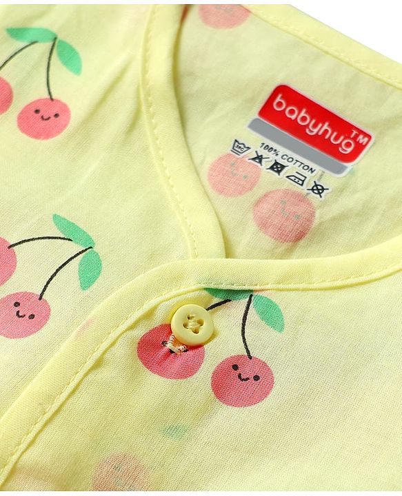 Babyhug 100% Cotton Cambric Woven Sleeveless Front Open Jhablas With Tropical Theme Print Pack of 3 - Light Blue Yellow & Light Pink