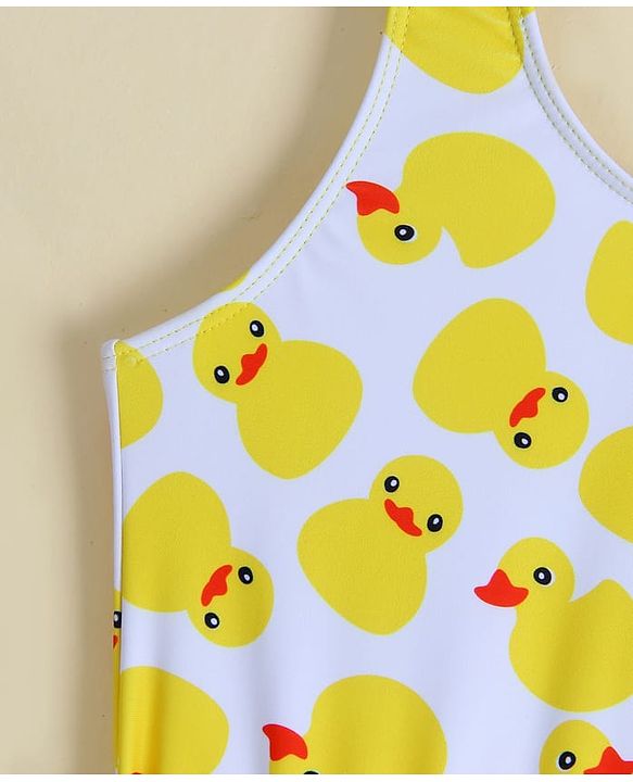 Babyhug Sleeveless Frock Swimsuit With Bird Print -White