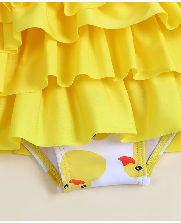 Babyhug Sleeveless Frock Swimsuit With Bird Print -White