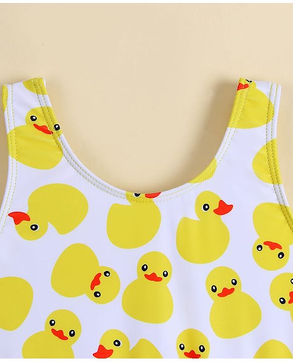 Babyhug Sleeveless Frock Swimsuit With Bird Print -White