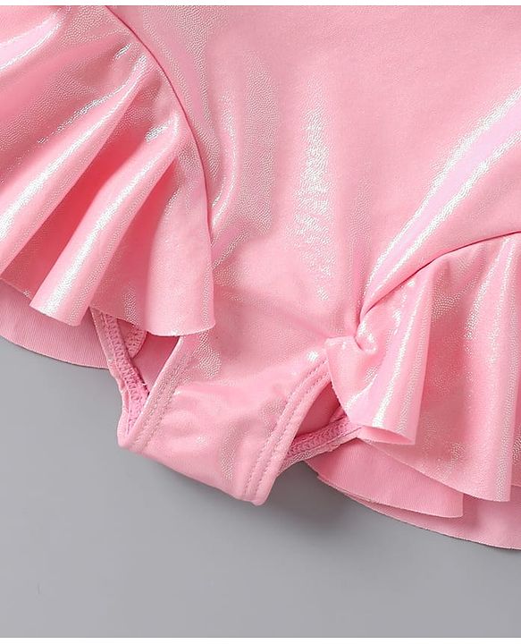 Babyhug Sleeveless Frock Swimsuit With Bow Applique - PInk