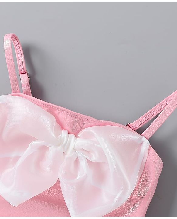 Babyhug Sleeveless Frock Swimsuit With Bow Applique - PInk