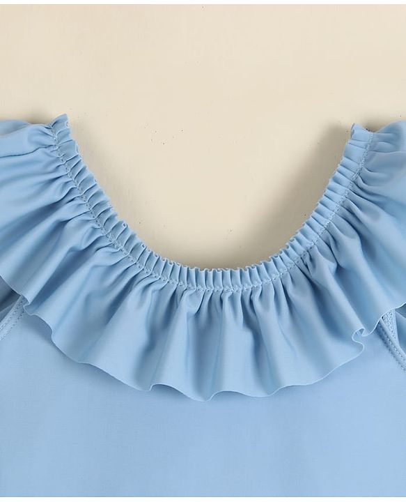 Babyhug Sleeveless Solid Colour Frock Swimsuit - Light Blue
