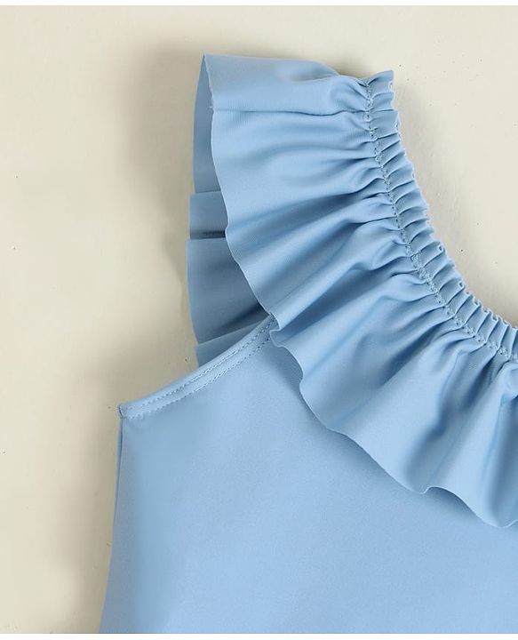 Babyhug Sleeveless Solid Colour Frock Swimsuit - Light Blue