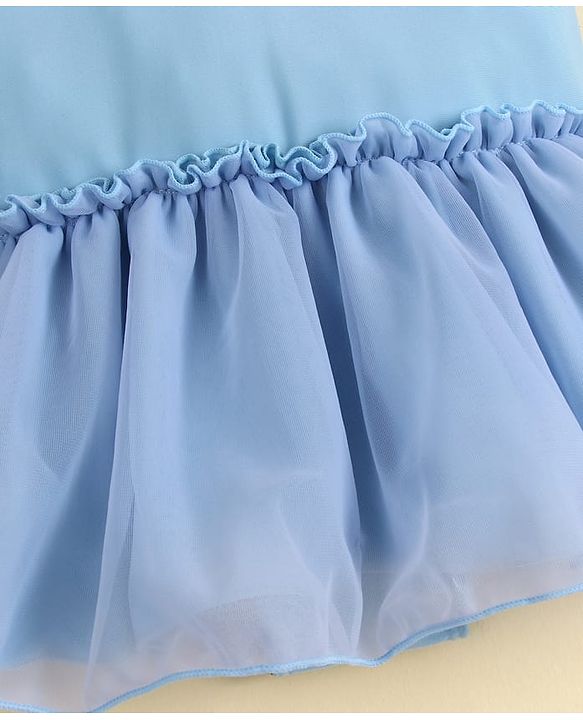 Babyhug Sleeveless Solid Colour Frock Swimsuit - Light Blue