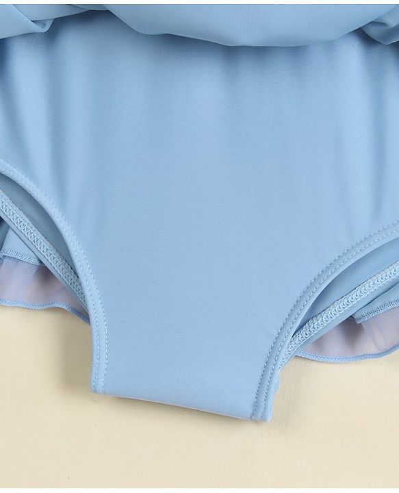 Babyhug Sleeveless Solid Colour Frock Swimsuit - Light Blue
