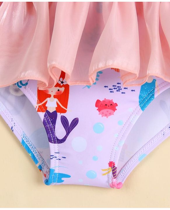 Babyhug Sleeveless Frock Swimsuit With Mermaid Print - Light Blue