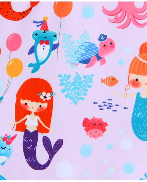 Babyhug Sleeveless Frock Swimsuit With Mermaid Print - Light Blue