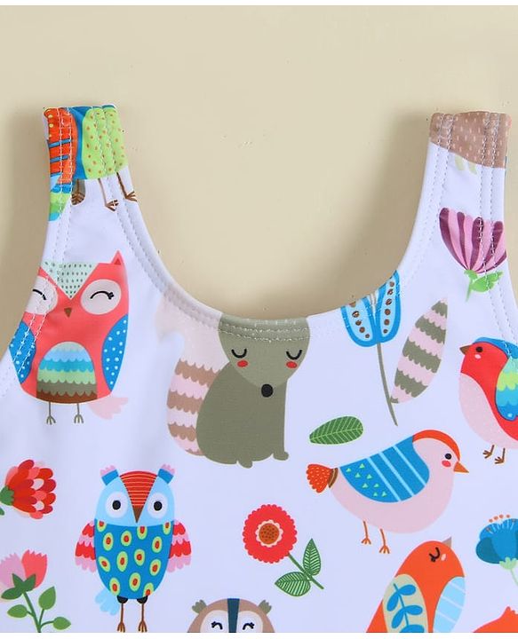 Babyhug Sleeveless Printed Frock Swimsuit -White
