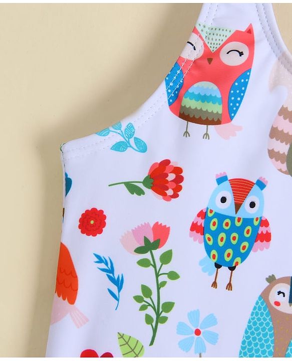 Babyhug Sleeveless Printed Frock Swimsuit -White