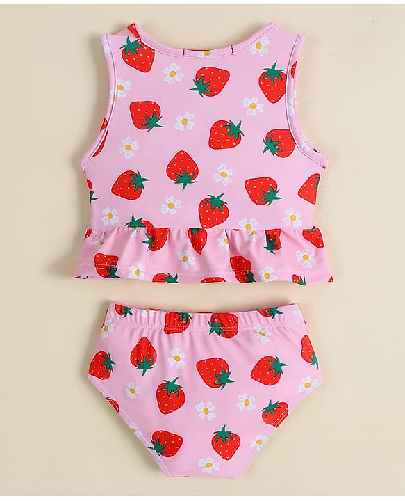 Babyhug Sleeveless Two Piece Swimsuit With Tropical Print - Pink
