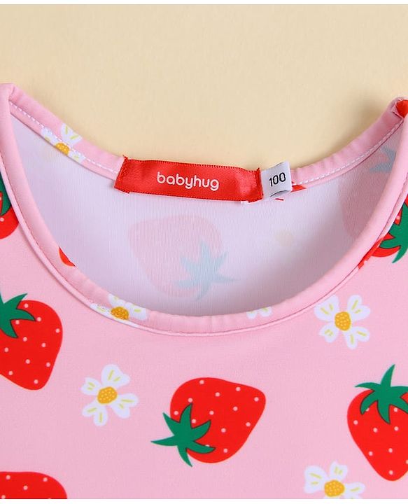 Babyhug Sleeveless Two Piece Swimsuit With Tropical Print - Pink