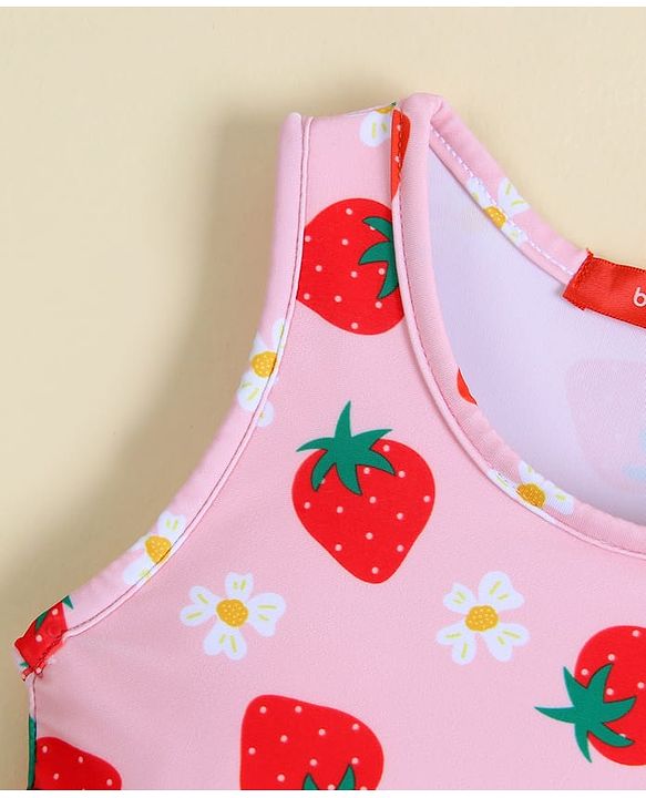Babyhug Sleeveless Two Piece Swimsuit With Tropical Print - Pink