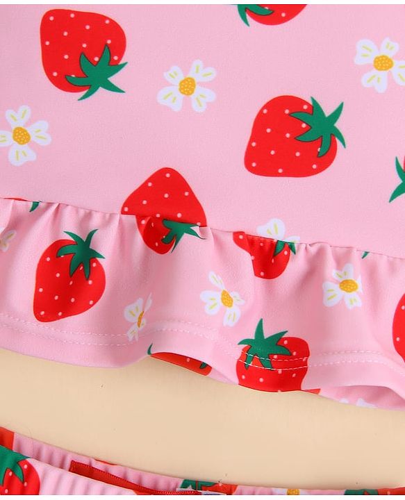 Babyhug Sleeveless Two Piece Swimsuit With Tropical Print - Pink