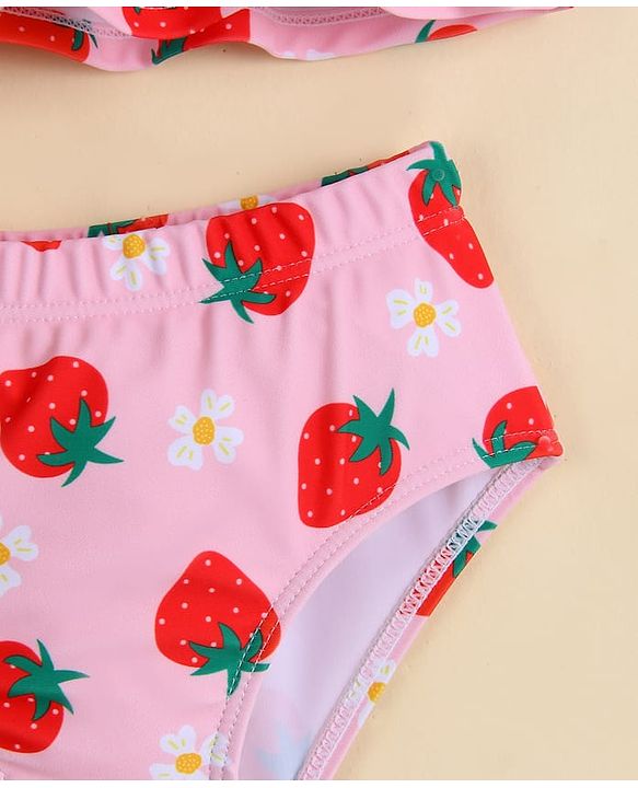 Babyhug Sleeveless Two Piece Swimsuit With Tropical Print - Pink