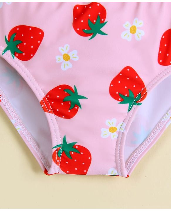 Babyhug Sleeveless Two Piece Swimsuit With Tropical Print - Pink