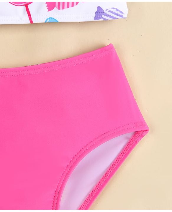 Babyhug Sleeveless Two Piece Swimsuit With Candy Print - White