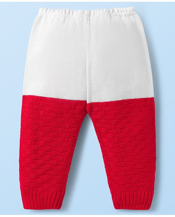 Babyhug Knit Full Sleeves Color Block Front Open Sweater Set with Cap & Booties - Red & White