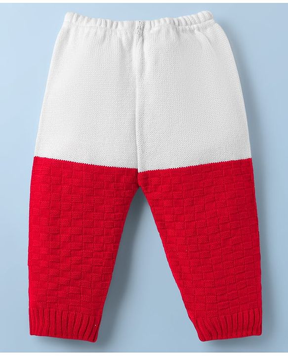 Babyhug Knit Full Sleeves Color Block Front Open Sweater Set with Cap & Booties - Red & White