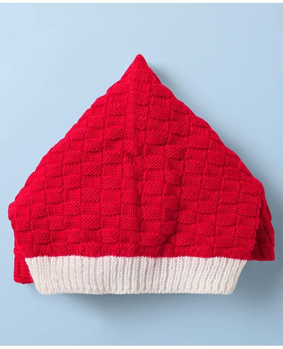 Babyhug Knit Full Sleeves Color Block Front Open Sweater Set with Cap & Booties - Red & White