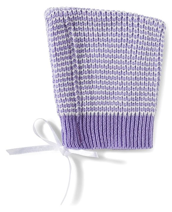 Babyhug Knitted Full Sleeves Striped Sweater Set With Cap & Booties - Lavender