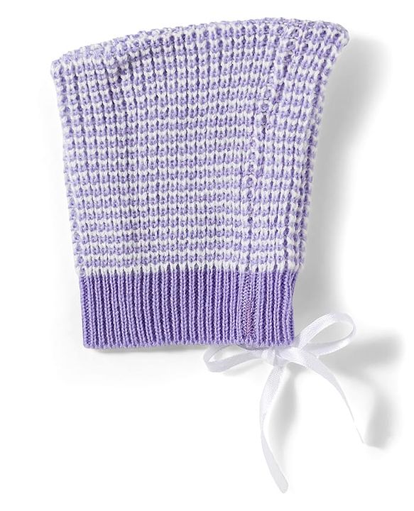 Babyhug Knitted Full Sleeves Striped Sweater Set With Cap & Booties - Lavender