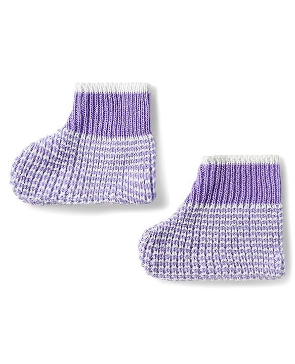 Babyhug Knitted Full Sleeves Striped Sweater Set With Cap & Booties - Lavender