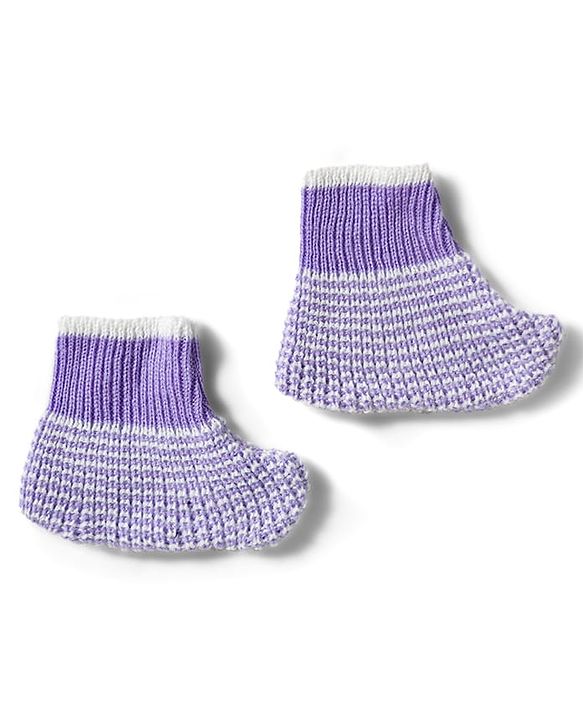 Babyhug Knitted Full Sleeves Striped Sweater Set With Cap & Booties - Lavender