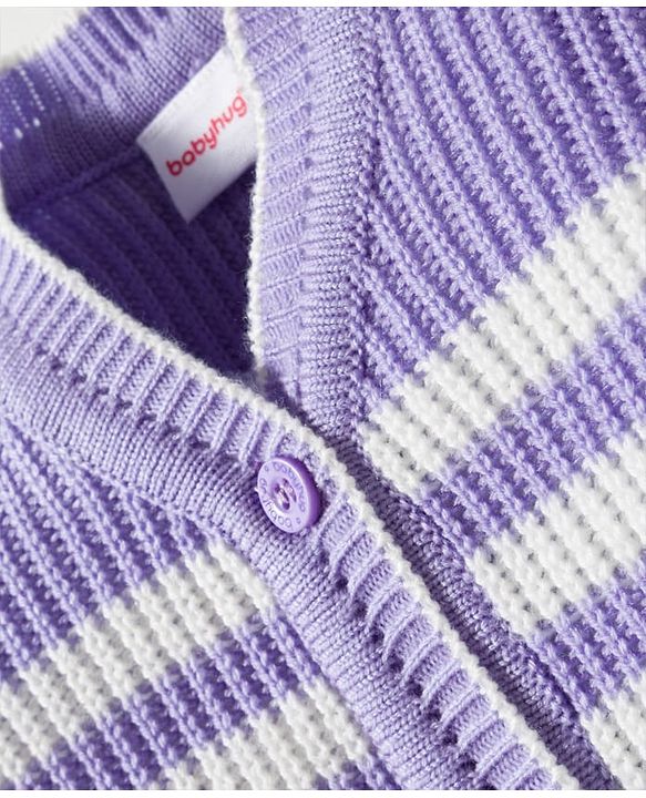 Babyhug Knitted Full Sleeves Striped Sweater Set With Cap & Booties - Lavender