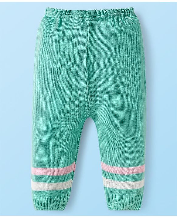 Babyhug Knit Full Sleeves Front Open Sweater Set with Stripes & Cap & Booties - Mint & Pink